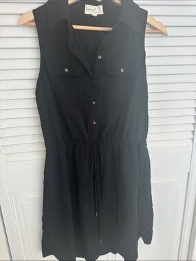 BeBop Black Sleeveless Button-Front Drawstring Waist Dress